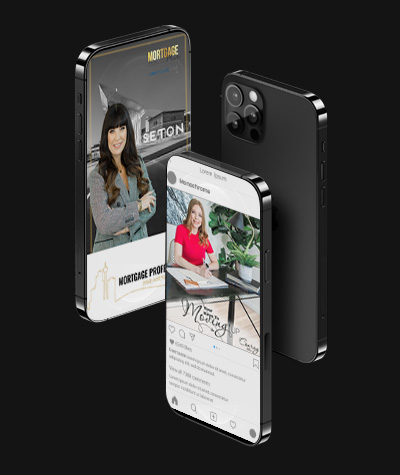 Phone mockup with social ads