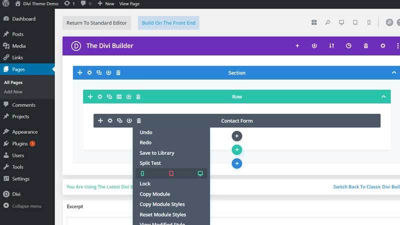 Module within row within section in Divi builder