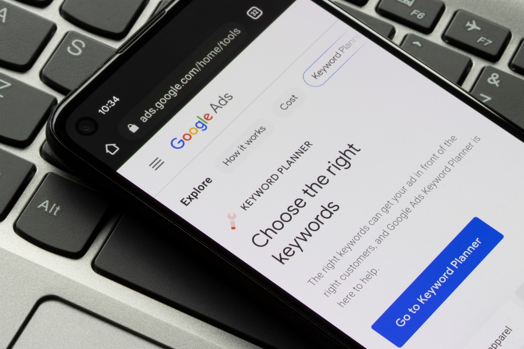 Google Ads Keyword Planner open on mobile device